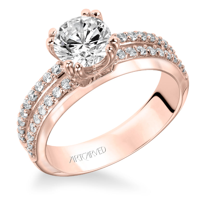 Artcarved Bridal Mounted with CZ Center Classic Engagement Ring Jade 14K White Gold Primary & 14K Rose Gold