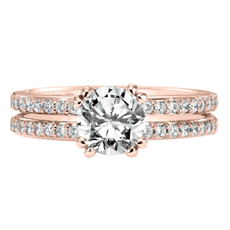 Artcarved Bridal Mounted with CZ Center Classic Engagement Ring Jade 14K White Gold Primary & 14K Rose Gold