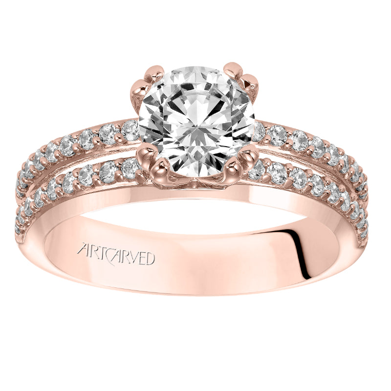 Artcarved Bridal Semi-Mounted with Side Stones Classic Engagement Ring Jade 14K White Gold Primary & 14K Rose Gold