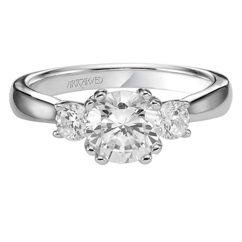 Artcarved Bridal Mounted with CZ Center Classic 3-Stone Engagement Ring Amanda 14K White Gold
