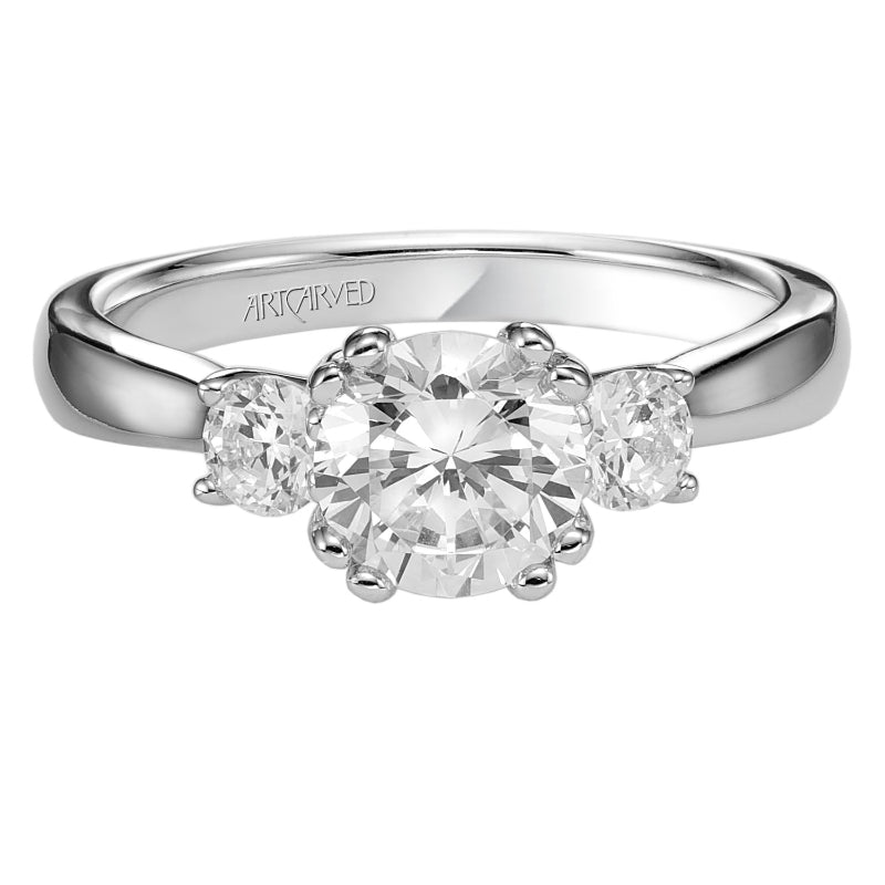 Artcarved Bridal Semi-Mounted with Side Stones Classic 3-Stone Engagement Ring Amanda 14K White Gold