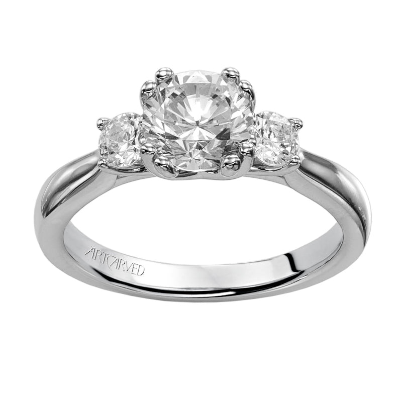 Artcarved Bridal Semi-Mounted with Side Stones Classic 3-Stone Engagement Ring Amanda 14K White Gold