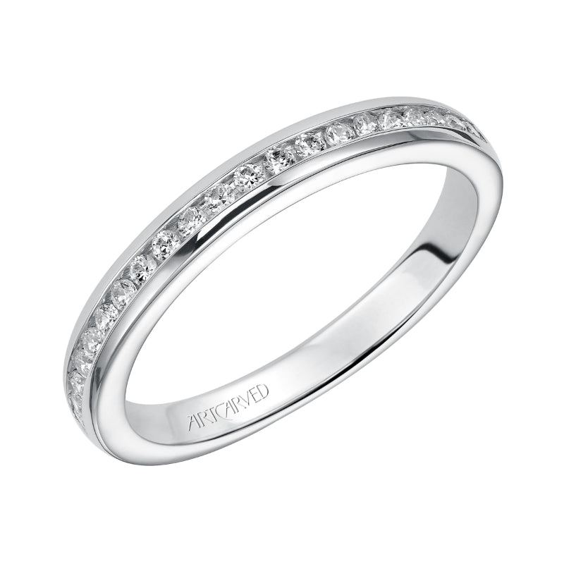 Artcarved Bridal Mounted with Side Stones Classic Diamond Wedding Band Amanda 14K White Gold