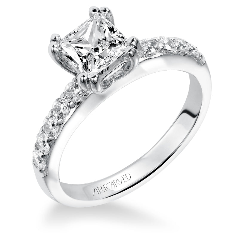 Artcarved Bridal Semi-Mounted with Side Stones Classic Diamond Engagement Ring Mia 14K White Gold