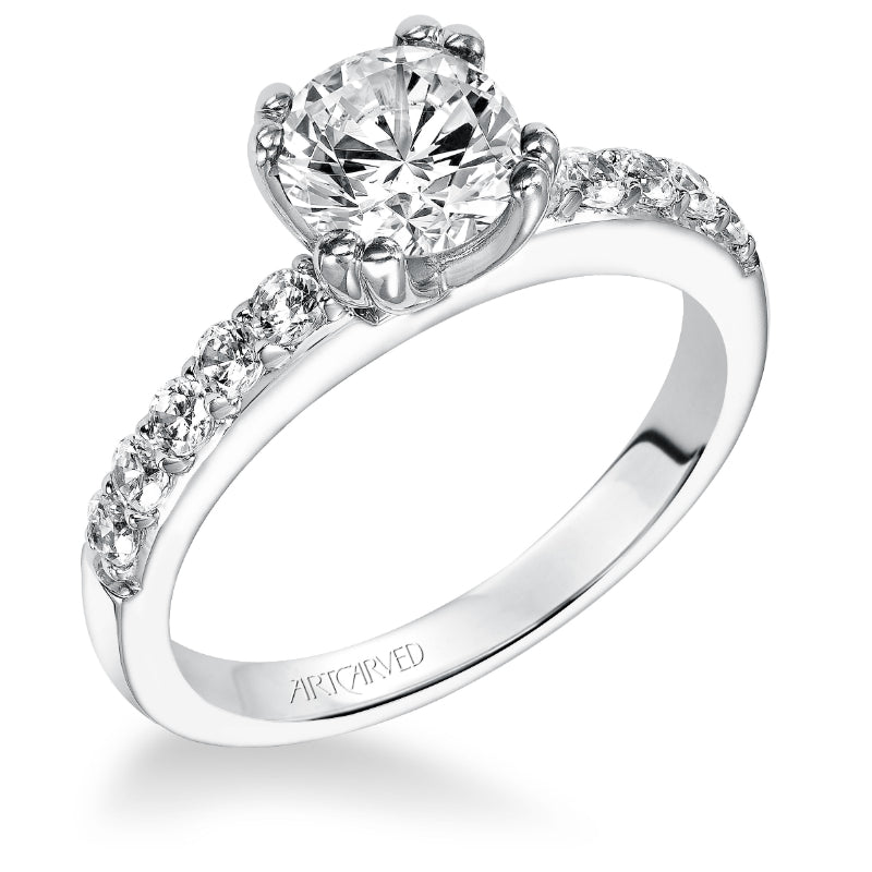 Artcarved Bridal Semi-Mounted with Side Stones Classic Diamond Engagement Ring Mia 14K White Gold