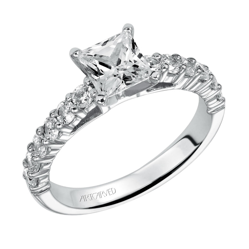 Artcarved Bridal Semi-Mounted with Side Stones Classic Diamond Engagement Ring Natalie 14K White Gold