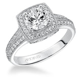 Artcarved Bridal Semi-Mounted with Side Stones Vintage Milgrain Halo Engagement Ring Gwyneth 14K White Gold