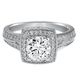 Artcarved Bridal Semi-Mounted with Side Stones Vintage Milgrain Halo Engagement Ring Gwyneth 14K White Gold