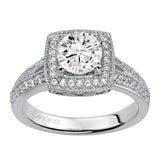 Artcarved Bridal Mounted with CZ Center Vintage Milgrain Halo Engagement Ring Gwyneth 14K White Gold