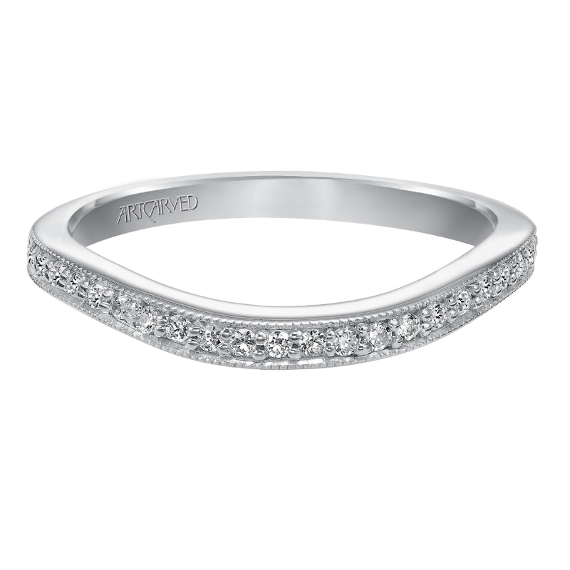 Artcarved Bridal Mounted with Side Stones Vintage Milgrain Halo Diamond Wedding Band Gwyneth 14K White Gold