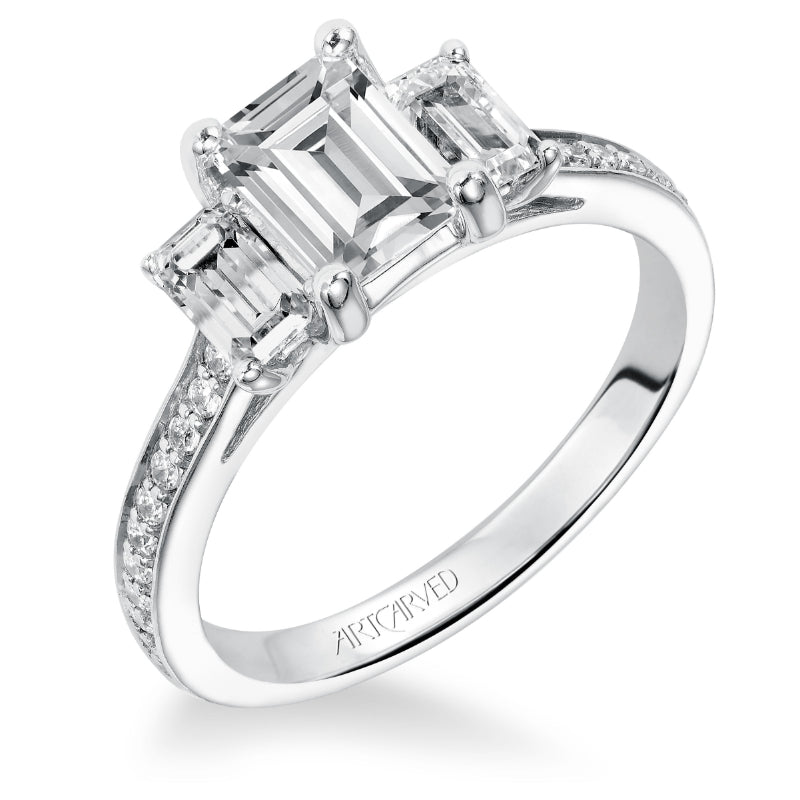 Artcarved Bridal Semi-Mounted with Side Stones Classic 3-Stone Engagement Ring Ashley 14K White Gold