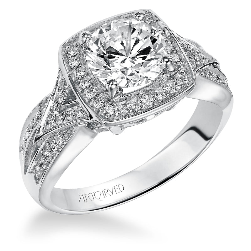 Artcarved Bridal Mounted with CZ Center Vintage Diamond Halo Engagement Ring Madison 14K White Gold