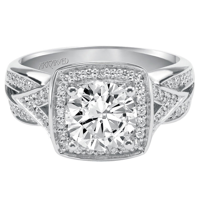Artcarved Bridal Semi-Mounted with Side Stones Vintage Diamond Halo Engagement Ring Madison 14K White Gold