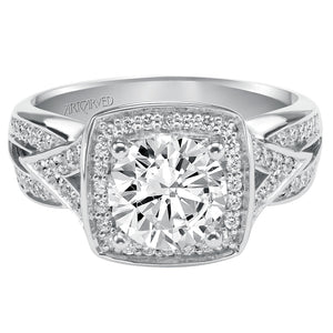 Artcarved Bridal Mounted with CZ Center Vintage Diamond Halo Engagement Ring Madison 14K White Gold