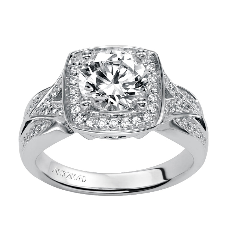 Artcarved Bridal Semi-Mounted with Side Stones Vintage Diamond Halo Engagement Ring Madison 14K White Gold