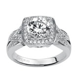 Artcarved Bridal Mounted with CZ Center Vintage Diamond Halo Engagement Ring Madison 14K White Gold