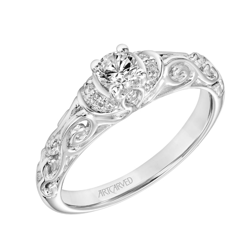 Artcarved Bridal Semi-Mounted with Side Stones Vintage Engagement Ring Peyton 14K White Gold