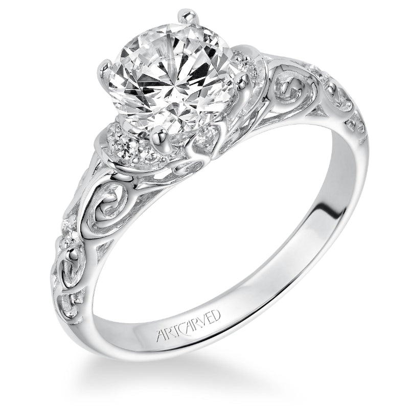 Artcarved Bridal Mounted with CZ Center Vintage Engagement Ring Peyton 14K White Gold