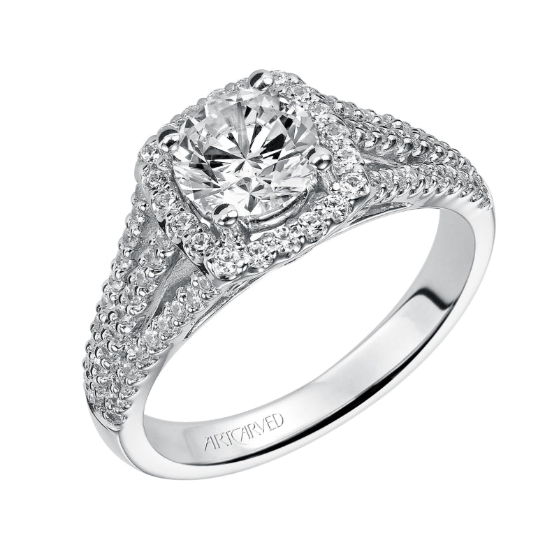 Artcarved Bridal Semi-Mounted with Side Stones Classic Halo Engagement Ring Ava 14K White Gold