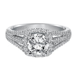 Artcarved Bridal Semi-Mounted with Side Stones Classic Halo Engagement Ring Ava 14K White Gold