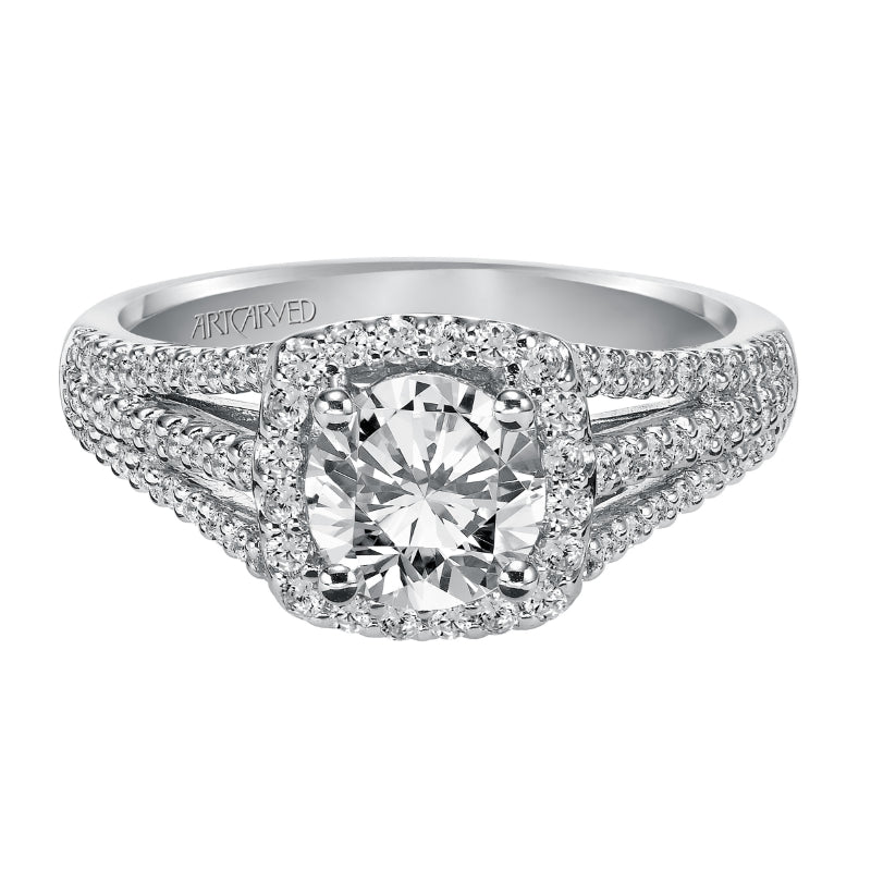 Artcarved Bridal Mounted with CZ Center Classic Halo Engagement Ring Ava 14K White Gold