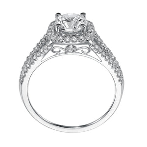 Artcarved Bridal Semi-Mounted with Side Stones Classic Halo Engagement Ring Ava 14K White Gold