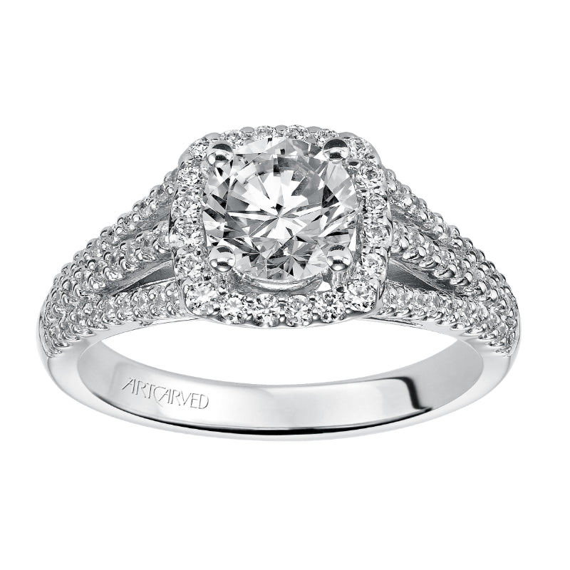 Artcarved Bridal Mounted with CZ Center Classic Halo Engagement Ring Ava 14K White Gold