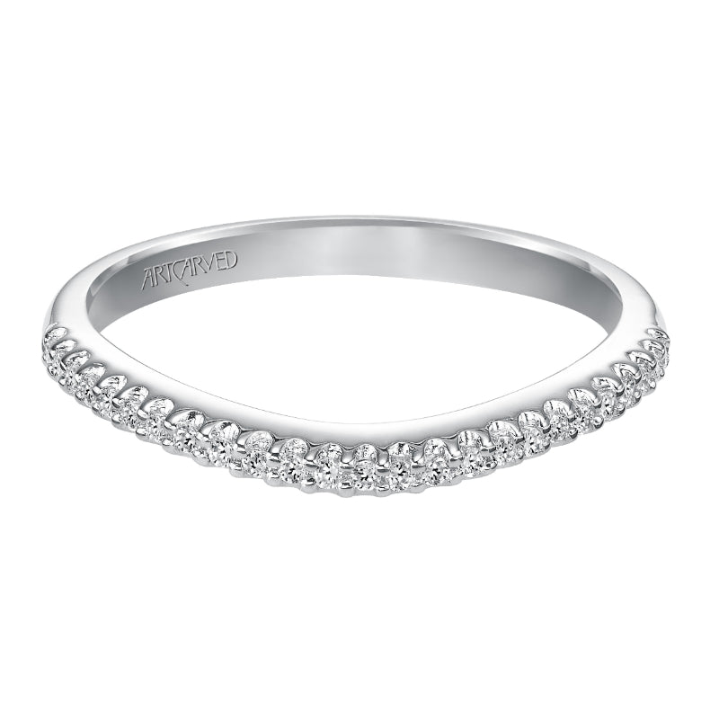 Artcarved Bridal Mounted with Side Stones Classic Halo Diamond Wedding Band Ava 14K White Gold