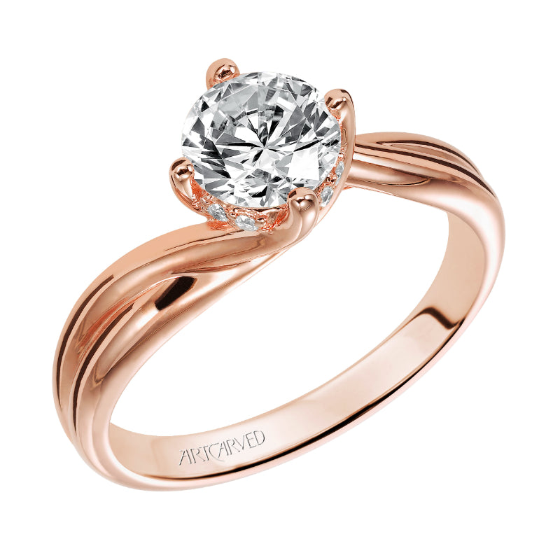 Artcarved Bridal Mounted with CZ Center Contemporary Twist Solitaire Engagement Ring Whitney 14K Rose Gold