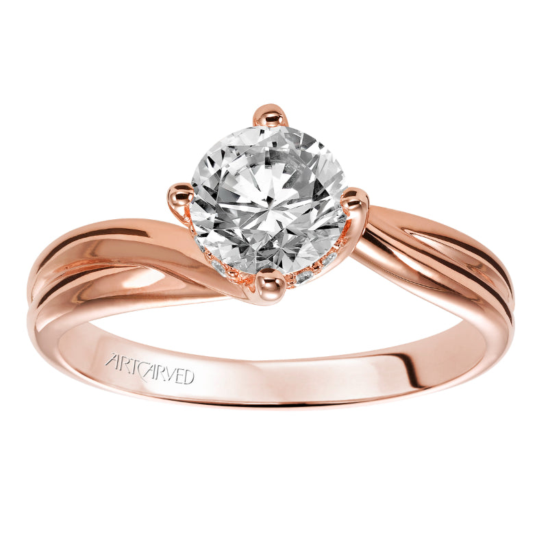 Artcarved Bridal Semi-Mounted with Side Stones Contemporary Twist Solitaire Engagement Ring Whitney 14K Rose Gold