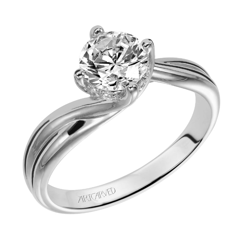 Artcarved Bridal Semi-Mounted with Side Stones Contemporary Twist Solitaire Engagement Ring Whitney 14K White Gold