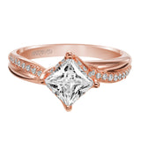 Artcarved Bridal Semi-Mounted with Side Stones Contemporary Twist Diamond Engagement Ring Stella 14K Rose Gold