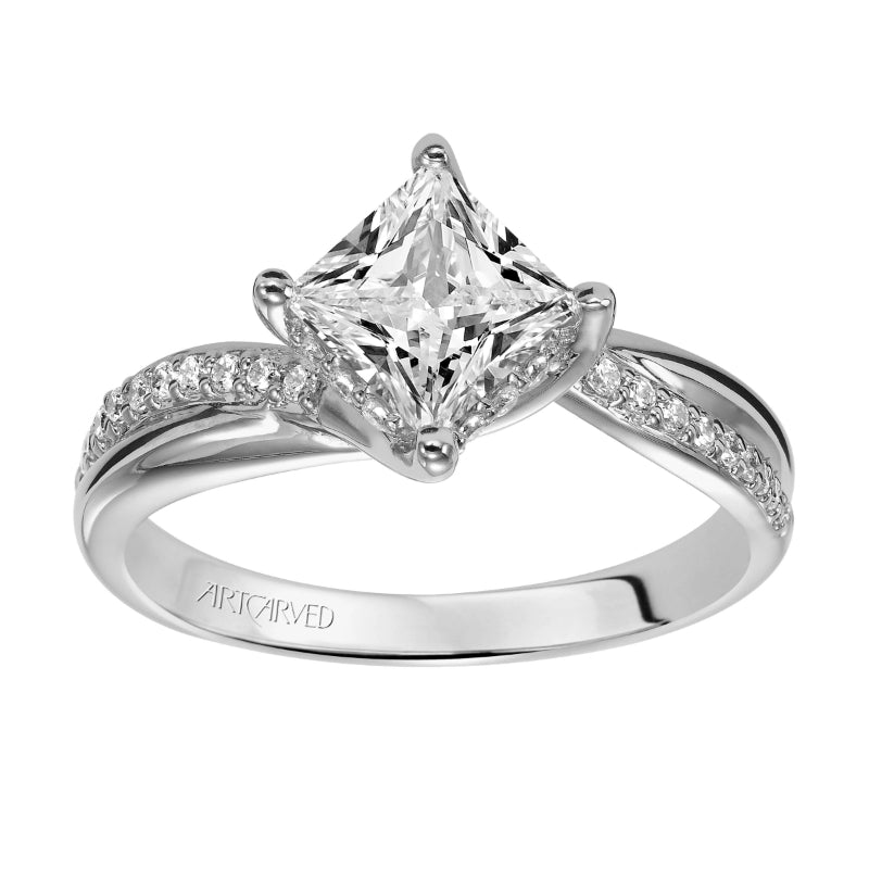 Artcarved Bridal Mounted with CZ Center Contemporary Twist Diamond Engagement Ring Stella 14K White Gold