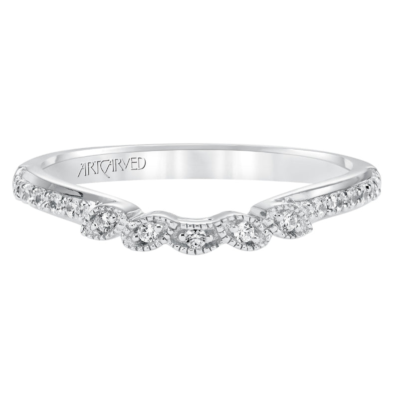 Artcarved Bridal Mounted with Side Stones Vintage Diamond Wedding Band Brielle 14K White Gold