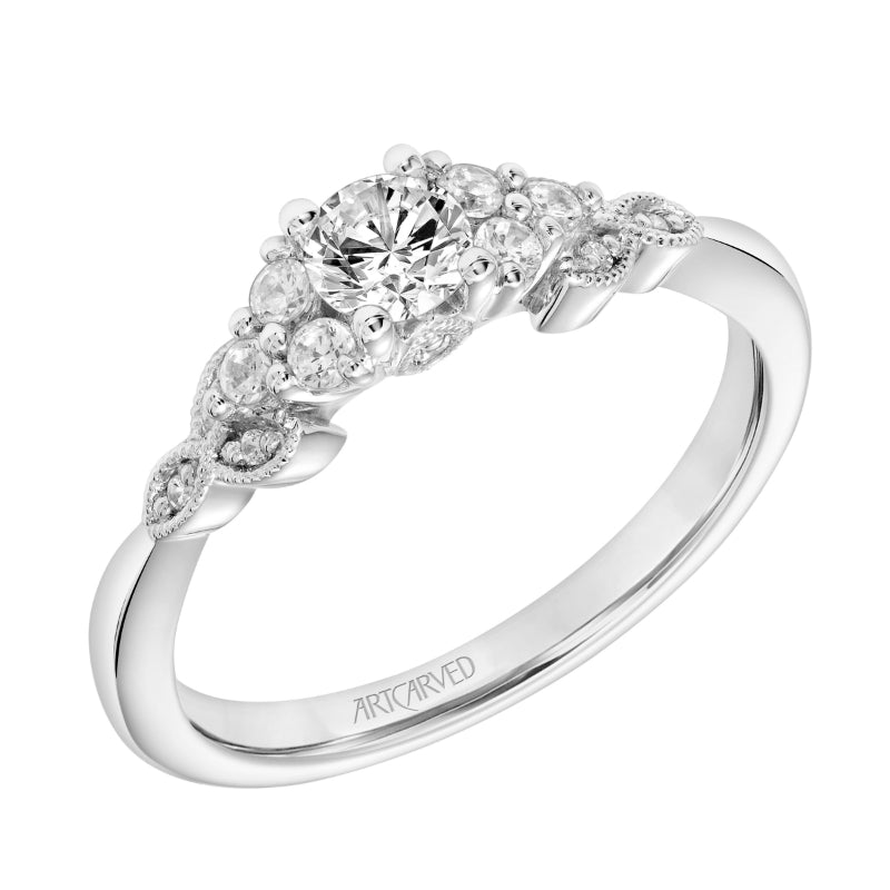 Artcarved Bridal Mounted Mined Live Center Contemporary One Love Engagement Ring Adeline 14K White Gold