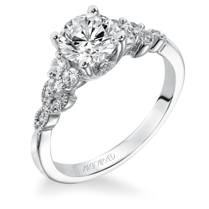 Artcarved Bridal Mounted with CZ Center Contemporary Diamond Engagement Ring Adeline 14K White Gold