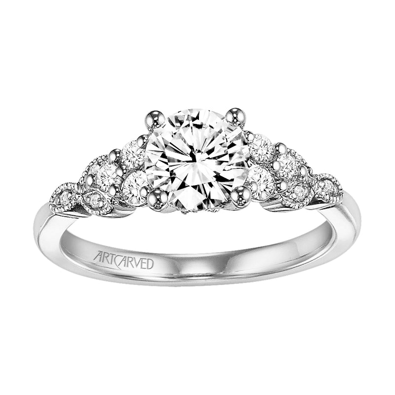 Artcarved Bridal Semi-Mounted with Side Stones Contemporary Diamond Engagement Ring Adeline 14K White Gold