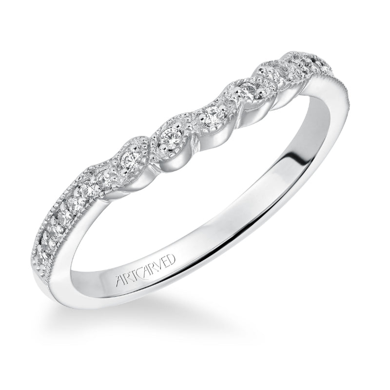 Artcarved Bridal Mounted with Side Stones Vintage Diamond Wedding Band Valerie 14K White Gold