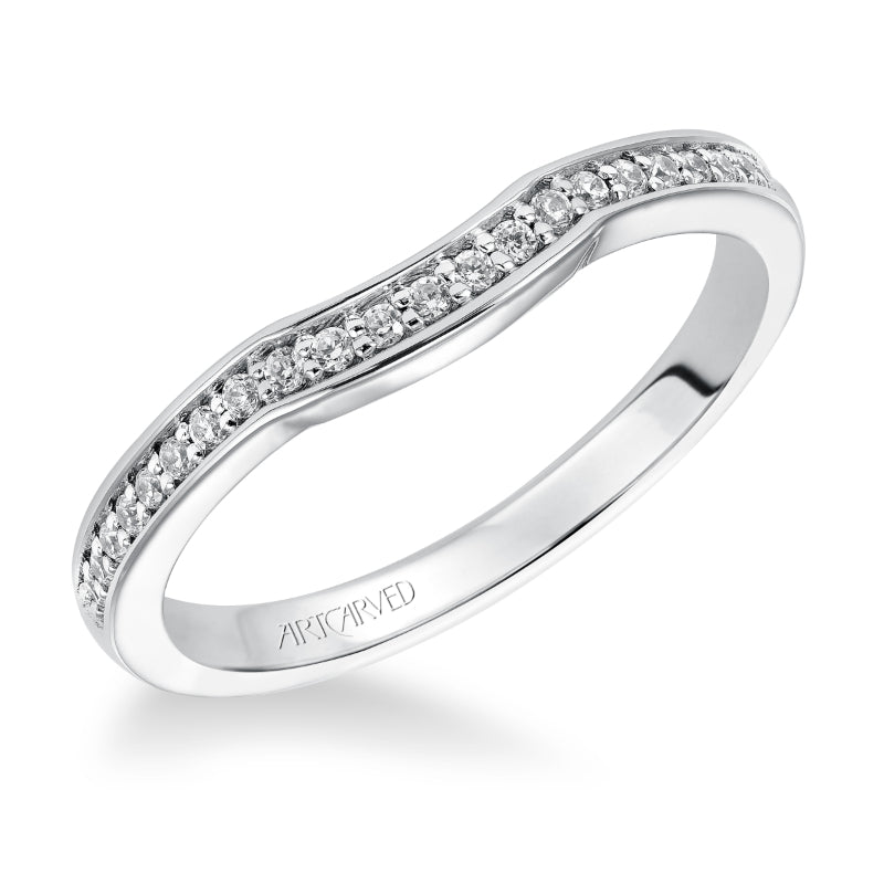 Artcarved Bridal Mounted with Side Stones Contemporary Diamond Wedding Band Tahlia 14K White Gold