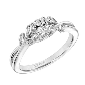 Artcarved Bridal Semi-Mounted with Side Stones Contemporary Floral Engagement Ring Corinne 18K White Gold