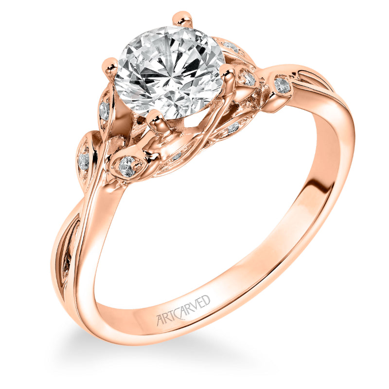 Artcarved Bridal Semi-Mounted with Side Stones Contemporary Floral Diamond Engagement Ring Corinne 14K Rose Gold