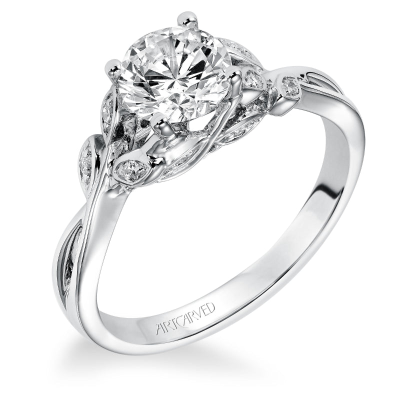 Artcarved Bridal Semi-Mounted with Side Stones Contemporary One Love Engagement Ring Corinne 14K White Gold