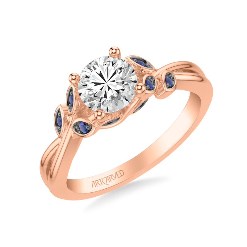 Artcarved Bridal Semi-Mounted with Side Stones Contemporary Engagement Ring 14K Rose Gold & Blue Sapphire