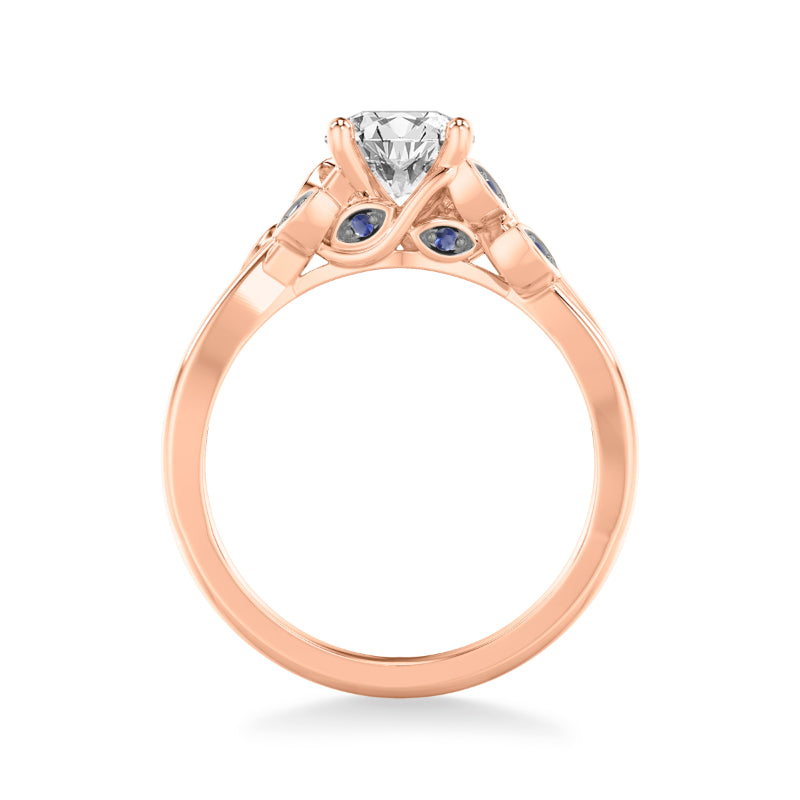 Artcarved Bridal Mounted with CZ Center Contemporary Engagement Ring 18K Rose Gold & Blue Sapphire