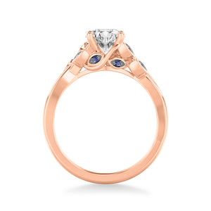 Artcarved Bridal Mounted with CZ Center Contemporary Engagement Ring 18K Rose Gold & Blue Sapphire