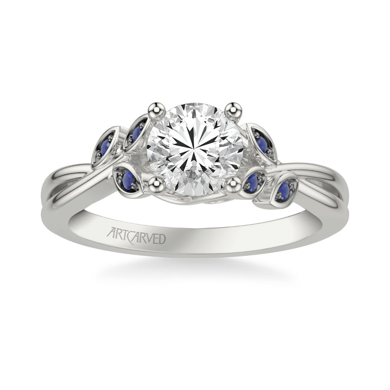 Artcarved Bridal Semi-Mounted with Side Stones Contemporary Engagement Ring 18K White Gold & Blue Sapphire