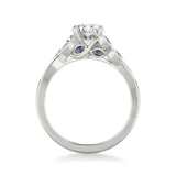 Artcarved Bridal Semi-Mounted with Side Stones Contemporary Engagement Ring 18K White Gold & Blue Sapphire