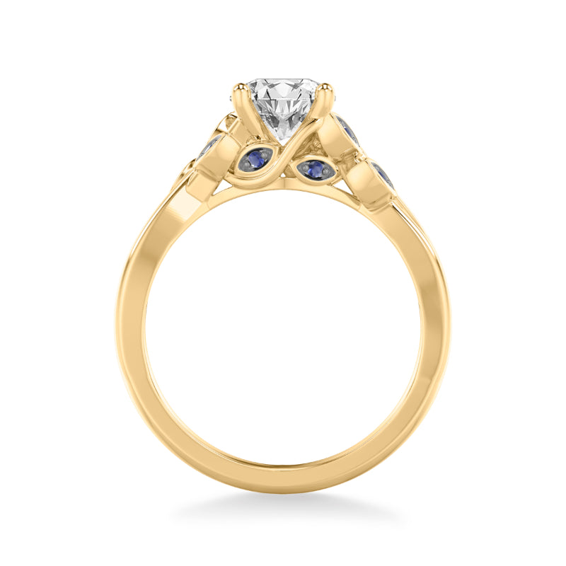 Artcarved Bridal Semi-Mounted with Side Stones Contemporary Engagement Ring 14K Yellow Gold & Blue Sapphire