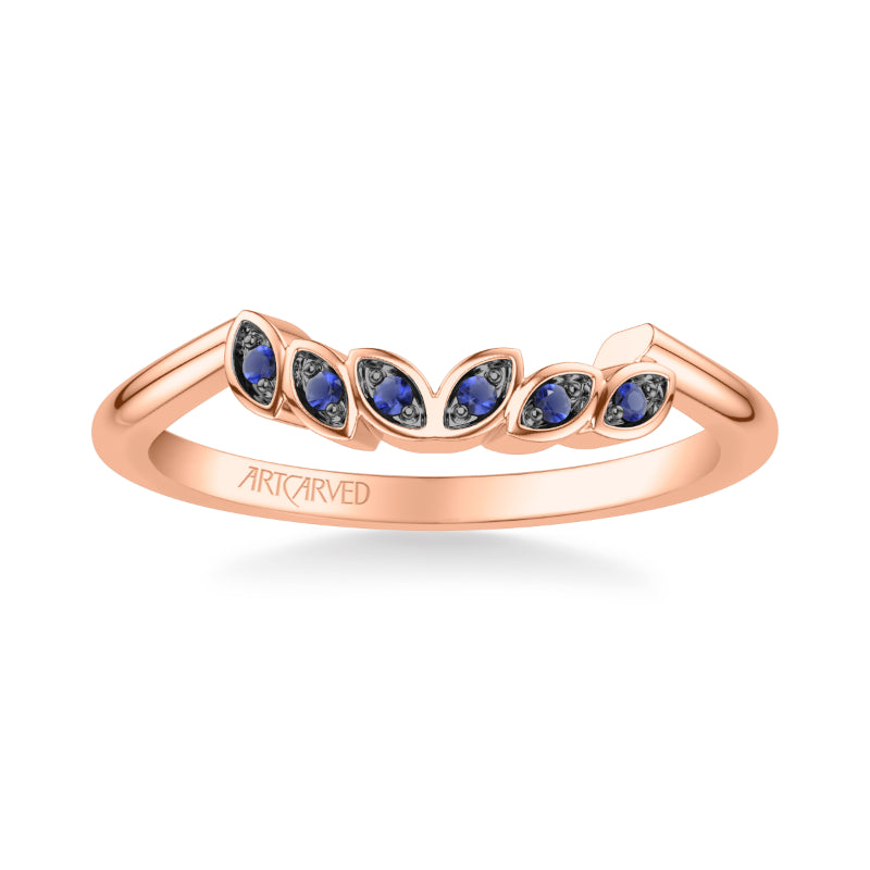 Artcarved Bridal Mounted with Side Stones Contemporary Wedding Band 18K Rose Gold & Blue Sapphire