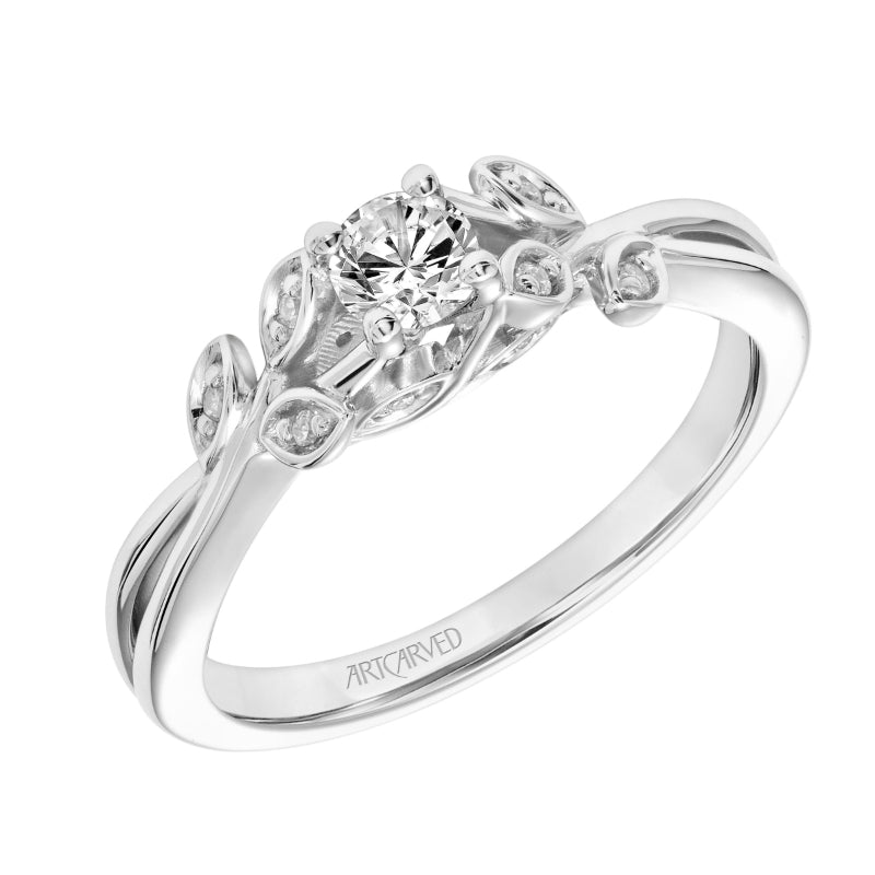 Artcarved Bridal Semi-Mounted with Side Stones Contemporary Floral Engagement Ring Corinne 14K White Gold